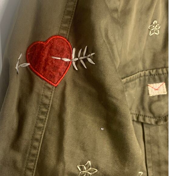 Joie Army Jacket XS Olive Green Hood Embroidered Zip Snap Close Military Womens - Picture 5 of 9